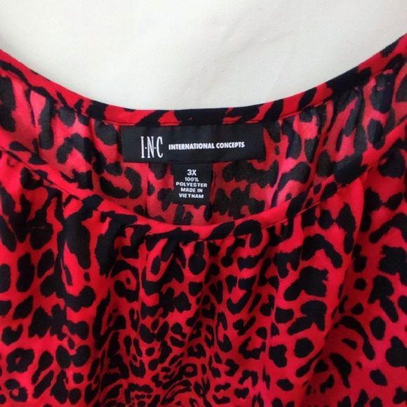 INC International Concepts Cold Shoulder Blouse Animal Print Top Red 3X - Picture 6 of 8